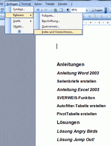 Anleitung: Inhaltsverzeichnis erstellen in Word 2003