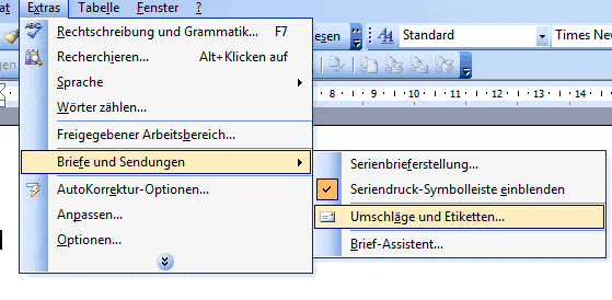 Anleitung: Briefumschläge und Etiketten mithilfe von Word 2003 bedrucken